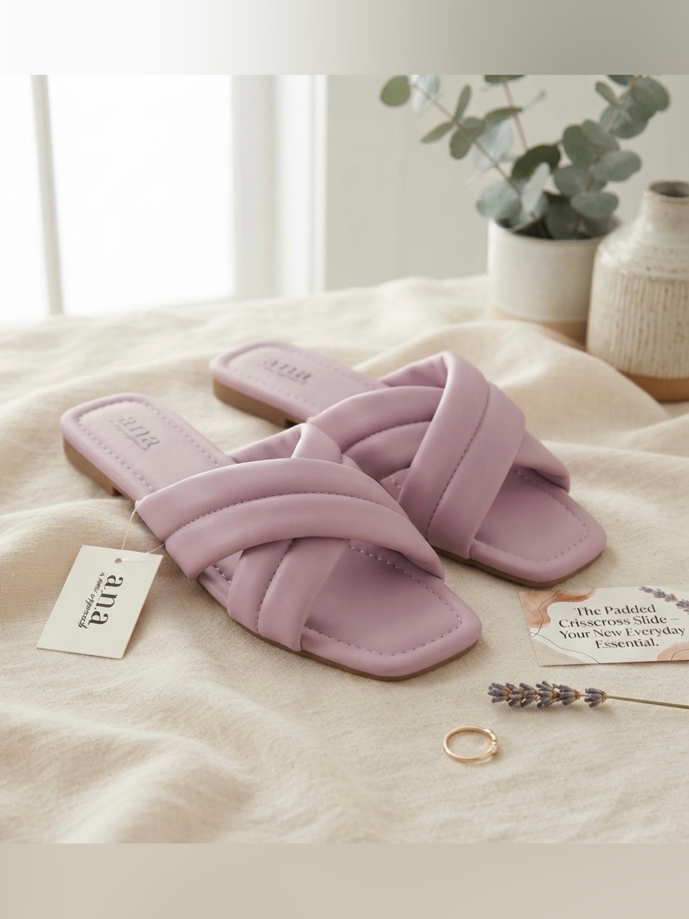 a.n.a Lavender Crisscross Padded Slide Mules